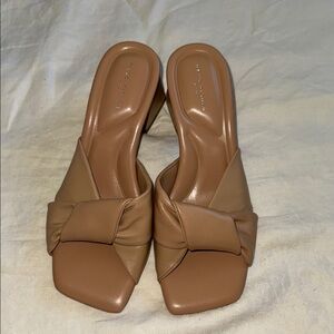Marc Fisher Tan Mules with Square Toe and Knotted Detail